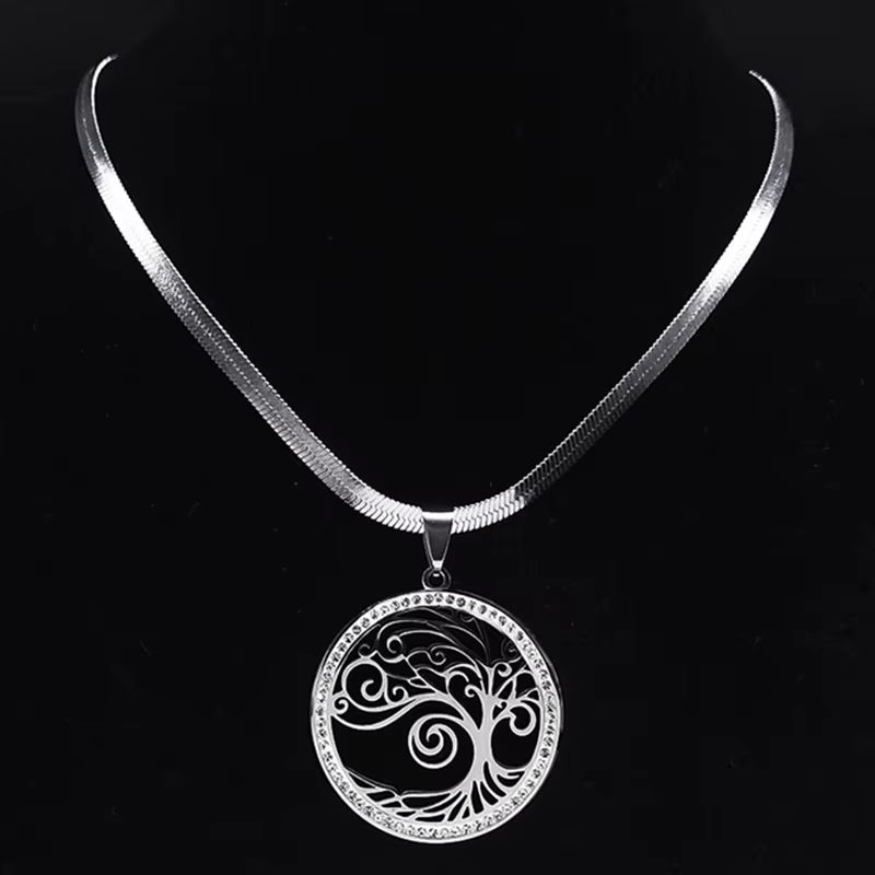 Tree of Life Crystal Stainless Steel Choker Necklace for Women Gold Color Chain Necklaces Pendants Jewelry Arbre De Vie N16S02