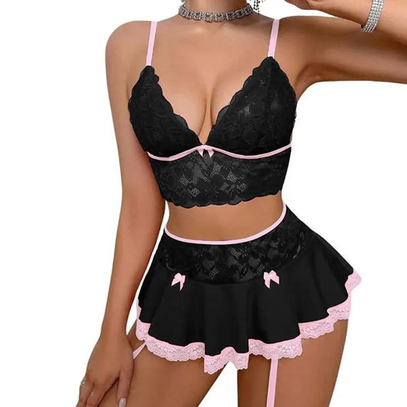Hot Cosplay Uniform Open Bra Fantasy Miniskirt Nightwear Garter Bra Sets Sexy Costumes Women'S Outfit Lingеrie Set