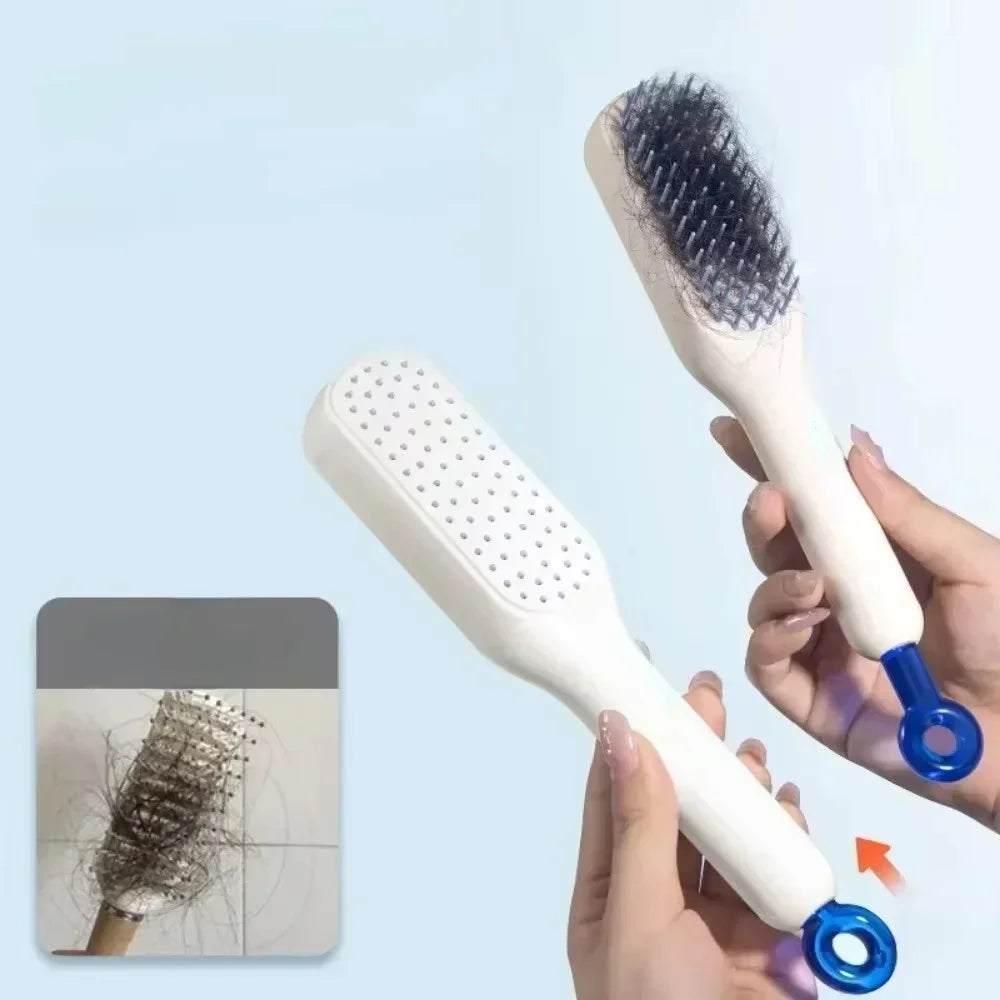 1Pc Self-Cleaning Hair Comb anti Static Retractable One-Pull Massage Brush Rotating Lifting Hairbrush Safety Airbag Combs Barber