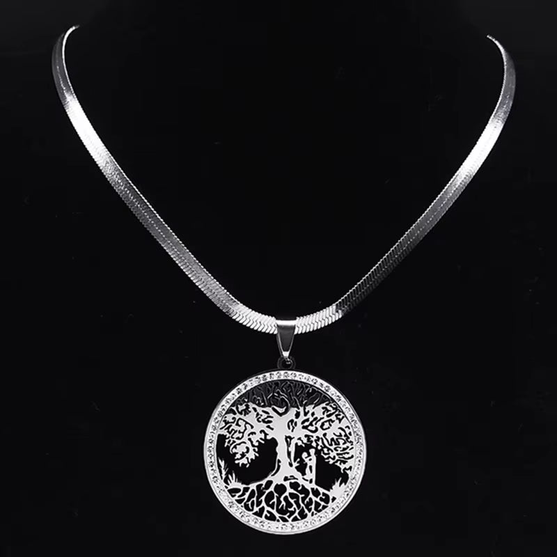 Tree of Life Crystal Stainless Steel Choker Necklace for Women Gold Color Chain Necklaces Pendants Jewelry Arbre De Vie N16S02