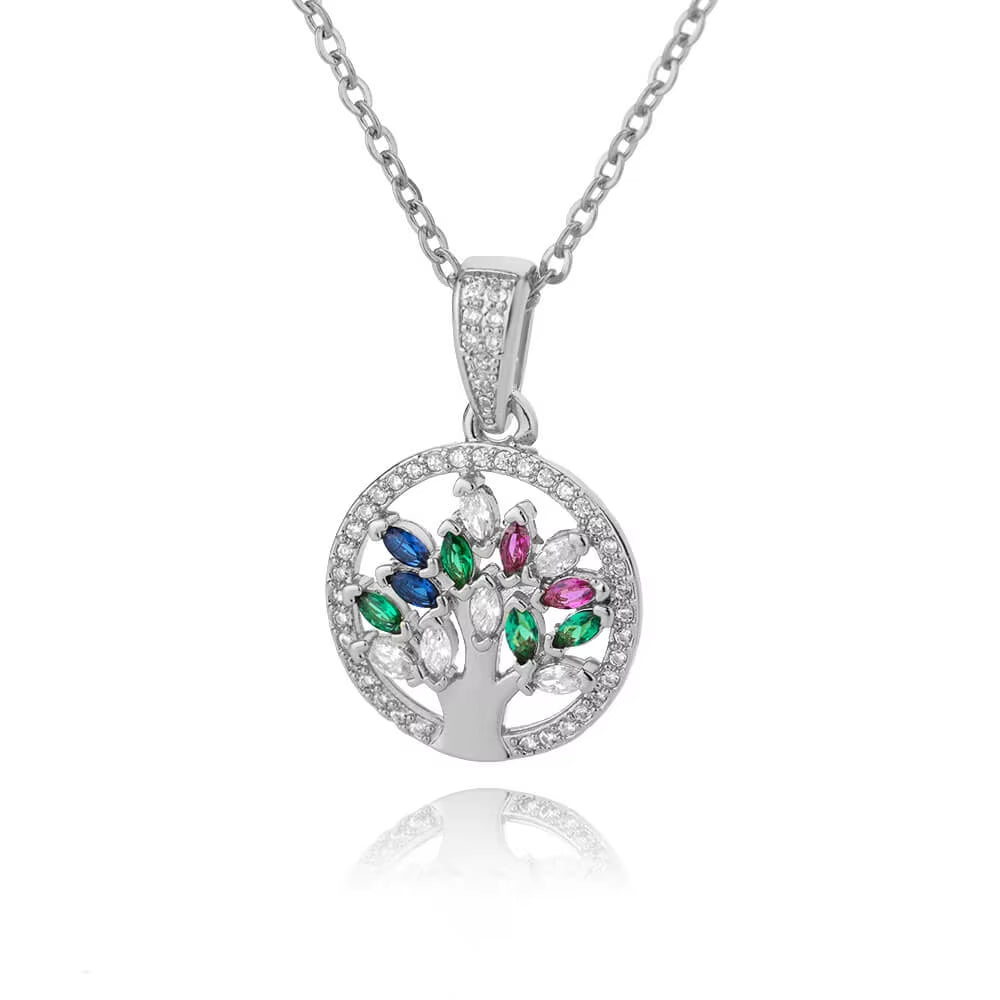 Stainless Steel Necklace for Women Tree of Life round Pendant Necklace Crystal Rhinestone Collar Jewelry Gift Bijoux Femme