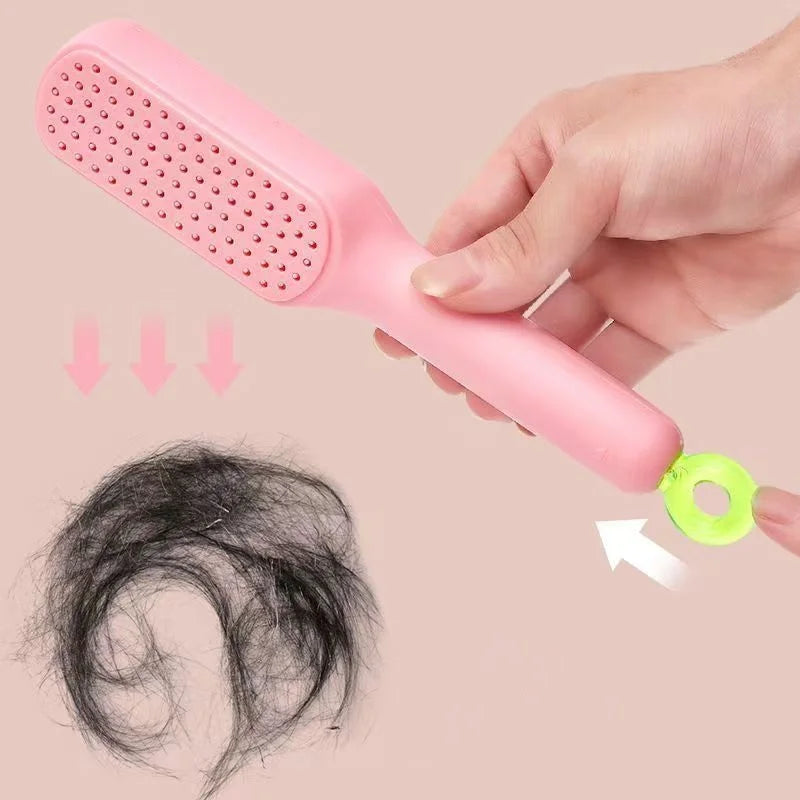 1Pc Self-Cleaning Hair Comb anti Static Retractable One-Pull Massage Brush Rotating Lifting Hairbrush Safety Airbag Combs Barber