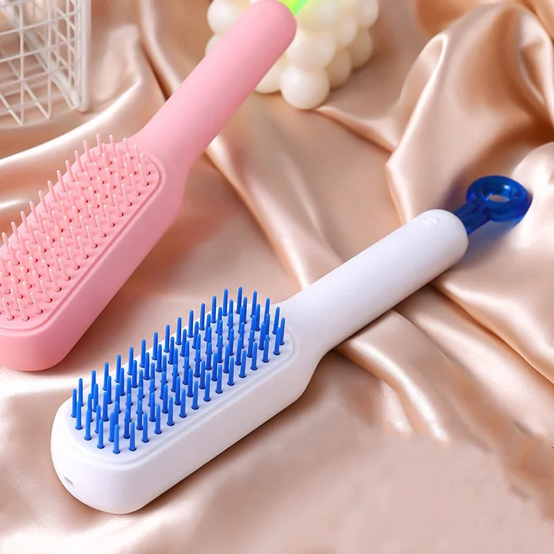 1Pc Self-Cleaning Hair Comb anti Static Retractable One-Pull Massage Brush Rotating Lifting Hairbrush Safety Airbag Combs Barber